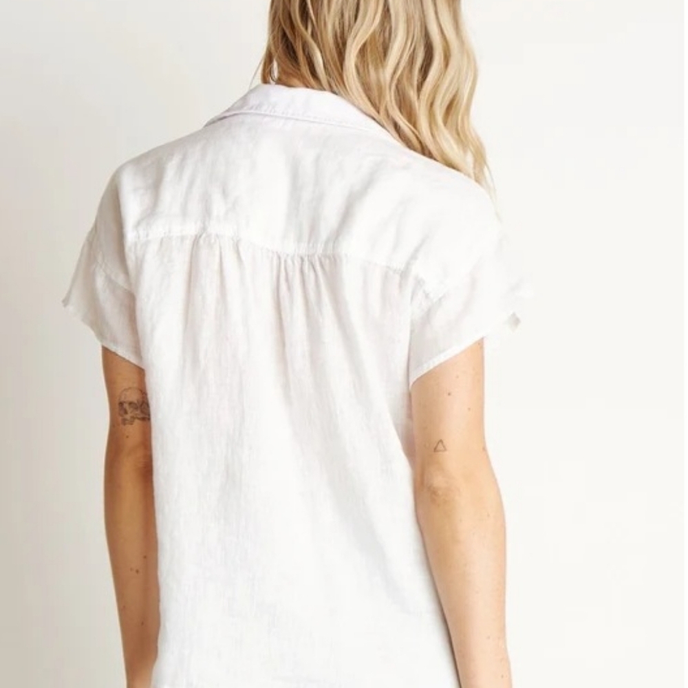 Bella Dahl NEW White Linen Ruffled Short Sleeve Top Shirt Blouse Size Medium - Picture 3 of 15